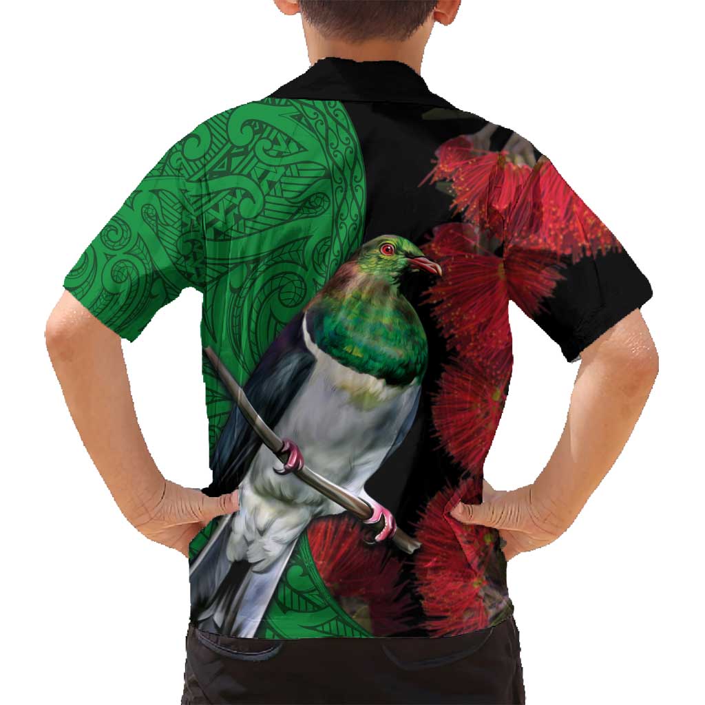New Zealand Kereru And Pohutukawa Family Matching Puletasi and Hawaiian Shirt Maori Tribal Tattoo LT03 - Polynesian Pride