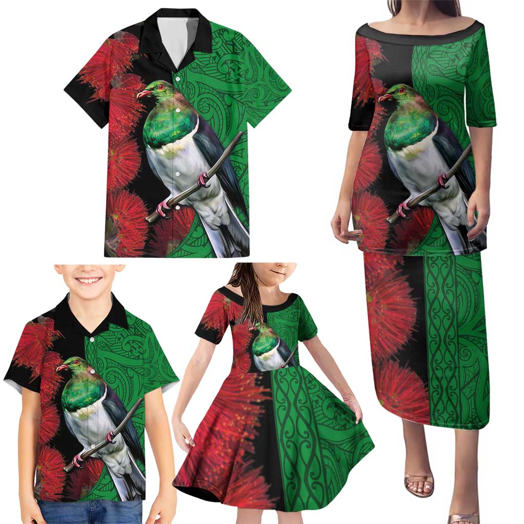 New Zealand Kereru And Pohutukawa Family Matching Puletasi and Hawaiian Shirt Maori Tribal Tattoo LT03 - Polynesian Pride