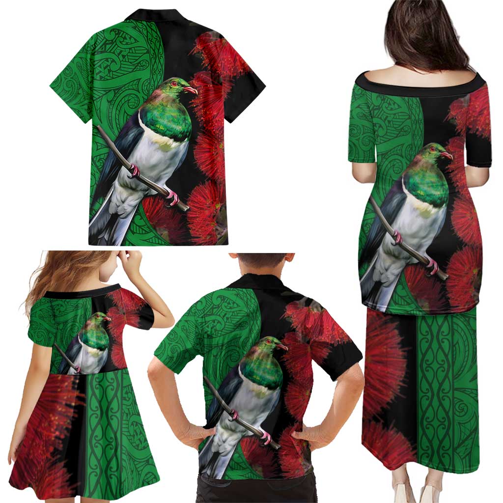 New Zealand Kereru And Pohutukawa Family Matching Puletasi and Hawaiian Shirt Maori Tribal Tattoo LT03 - Polynesian Pride