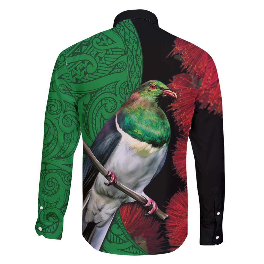 New Zealand Kereru And Pohutukawa Family Matching Short Sleeve Bodycon Dress and Hawaiian Shirt Maori Tribal Tattoo LT03 - Polynesian Pride
