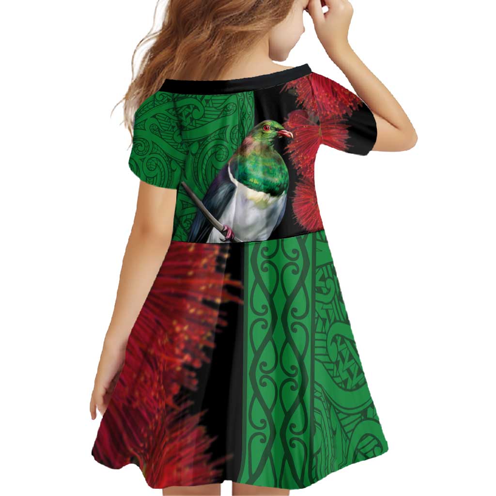 New Zealand Kereru And Pohutukawa Family Matching Summer Maxi Dress and Hawaiian Shirt Maori Tribal Tattoo LT03 - Polynesian Pride
