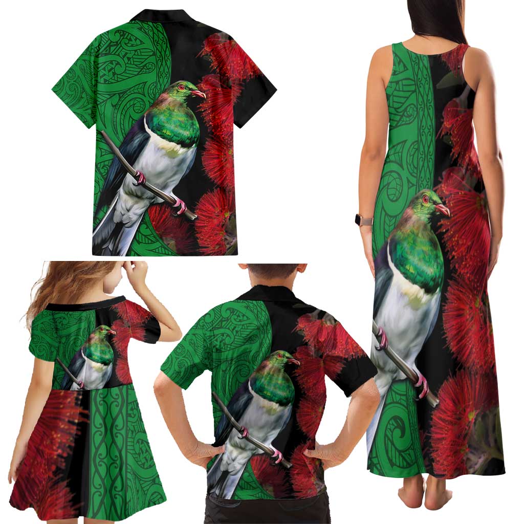 New Zealand Kereru And Pohutukawa Family Matching Tank Maxi Dress and Hawaiian Shirt Maori Tribal Tattoo LT03 - Polynesian Pride
