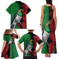 New Zealand Kereru And Pohutukawa Family Matching Tank Maxi Dress and Hawaiian Shirt Maori Tribal Tattoo LT03 - Polynesian Pride