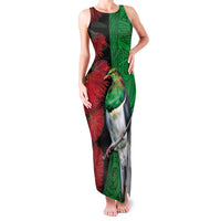 New Zealand Kereru And Pohutukawa Family Matching Tank Maxi Dress and Hawaiian Shirt Maori Tribal Tattoo LT03 Mom's Dress Black - Polynesian Pride
