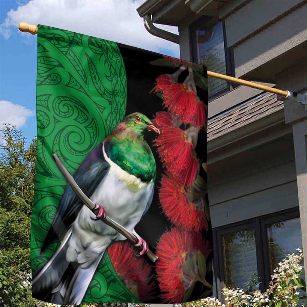 New Zealand Kereru And Pohutukawa Garden Flag Maori Tribal Tattoo LT03 - Polynesian Pride