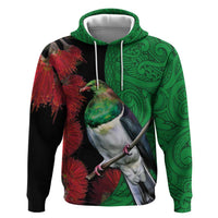New Zealand Kereru And Pohutukawa Hoodie Maori Tribal Tattoo LT03 Pullover Hoodie Black - Polynesian Pride