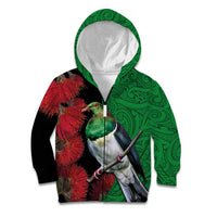 New Zealand Kereru And Pohutukawa Kid Hoodie Maori Tribal Tattoo LT03 Zip Hoodie Black - Polynesian Pride