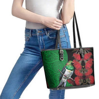 New Zealand Kereru And Pohutukawa Leather Tote Bag Maori Tribal Tattoo LT03 - Polynesian Pride