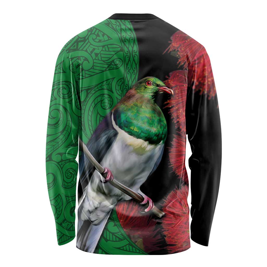 New Zealand Kereru And Pohutukawa Long Sleeve Shirt Maori Tribal Tattoo LT03 - Polynesian Pride