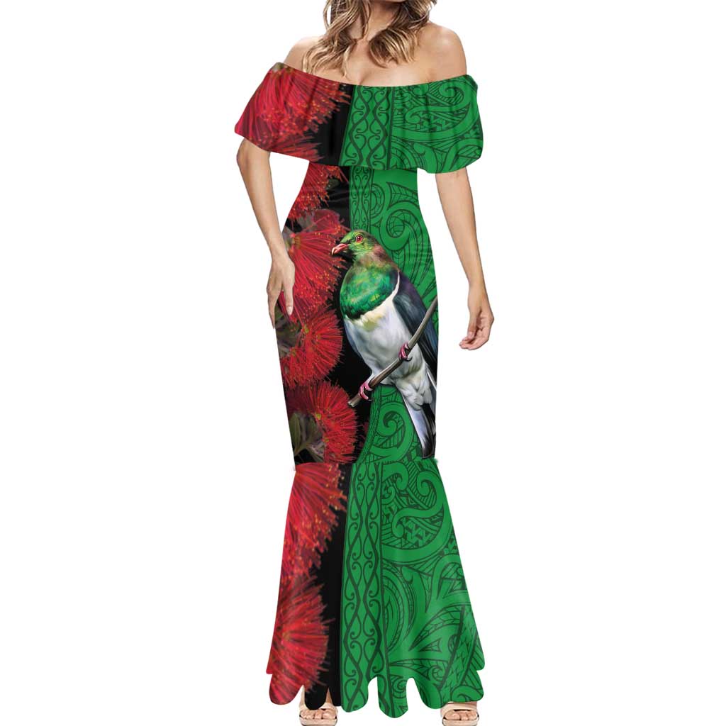 New Zealand Kereru And Pohutukawa Mermaid Dress Maori Tribal Tattoo LT03 - Polynesian Pride