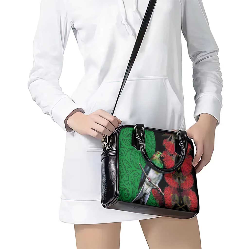 New Zealand Kereru And Pohutukawa Shoulder Handbag Maori Tribal Tattoo