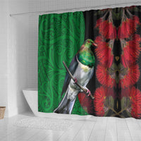 New Zealand Kereru And Pohutukawa Shower Curtain Maori Tribal Tattoo LT03 - Polynesian Pride