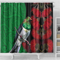 New Zealand Kereru And Pohutukawa Shower Curtain Maori Tribal Tattoo LT03 - Polynesian Pride