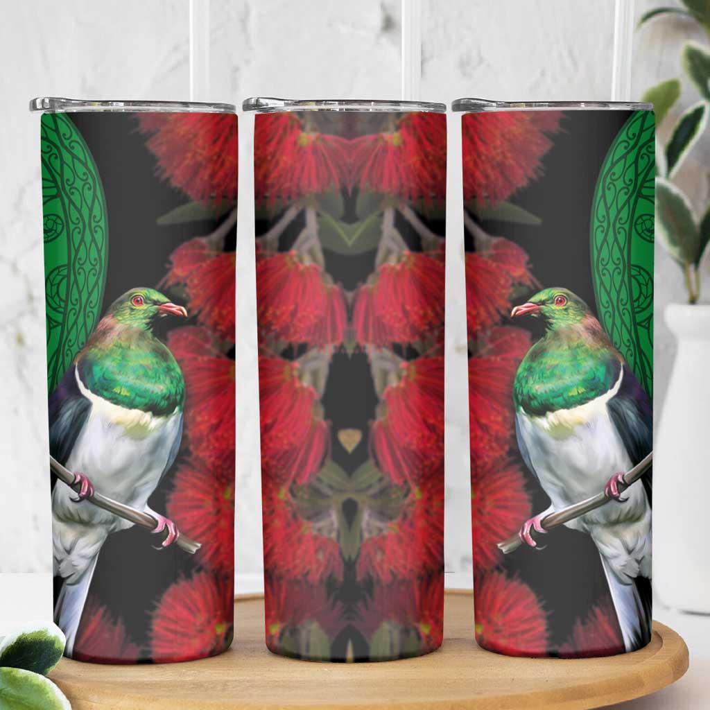 New Zealand Kereru And Pohutukawa Skinny Tumbler Maori Tribal Tattoo LT03 - Polynesian Pride