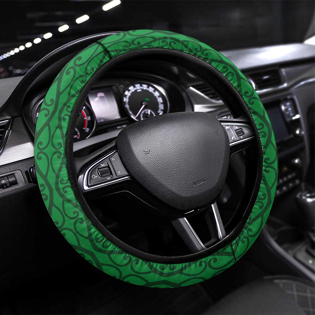 New Zealand Kereru And Pohutukawa Steering Wheel Cover Maori Tribal Tattoo LT03 Universal Fit Black - Polynesian Pride