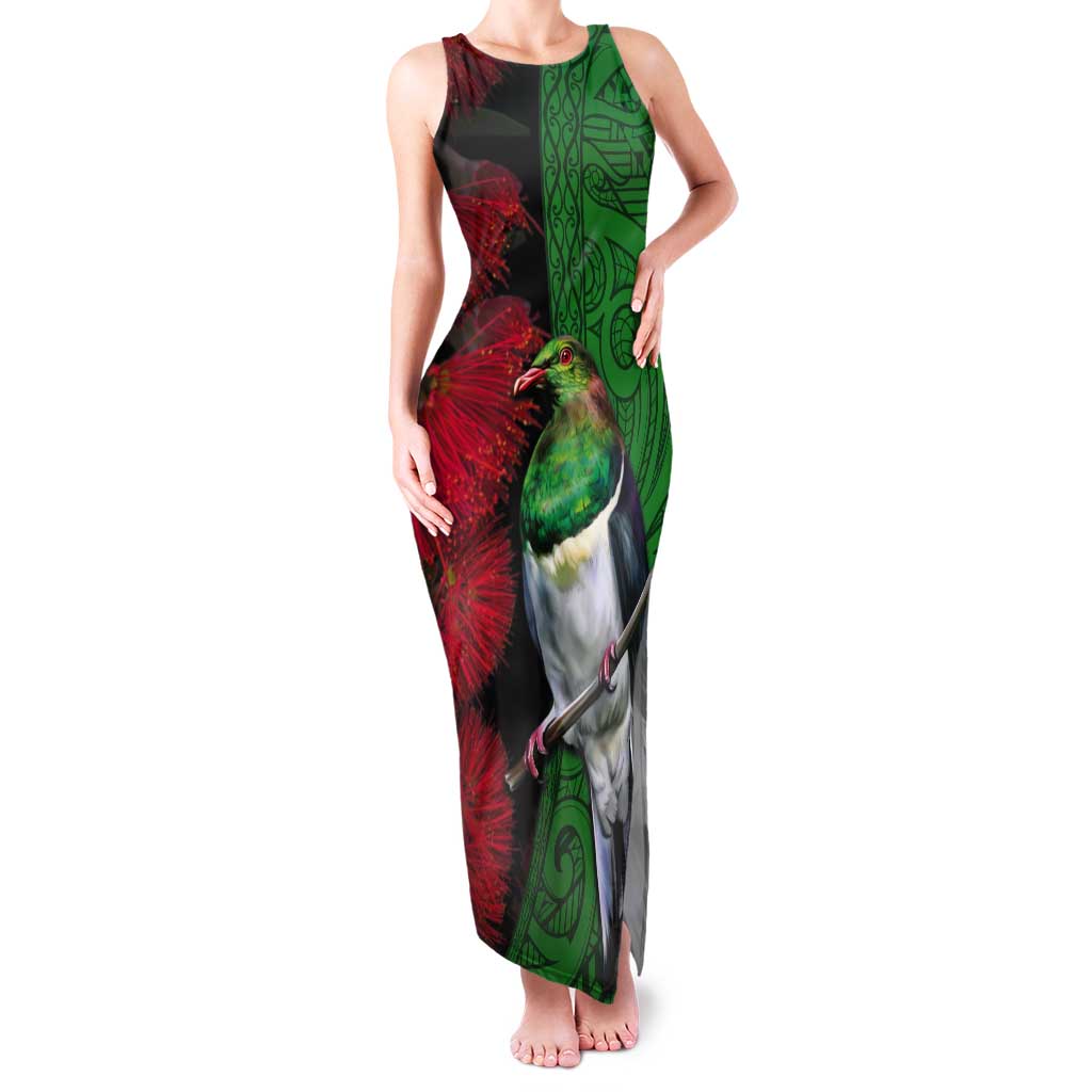 New Zealand Kereru And Pohutukawa Tank Maxi Dress Maori Tribal Tattoo LT03 Women Black - Polynesian Pride