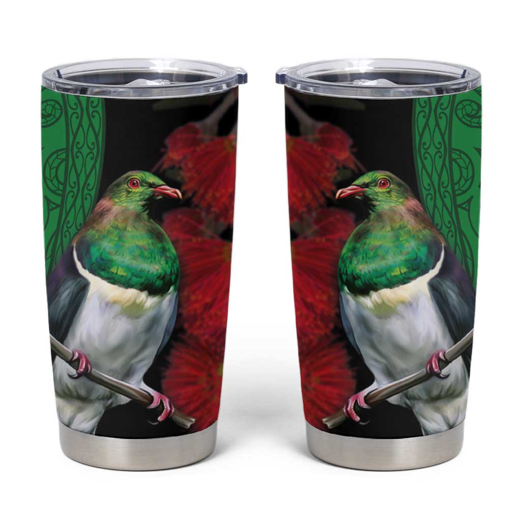 New Zealand Kereru And Pohutukawa Tumbler Cup Maori Tribal Tattoo LT03 Black - Polynesian Pride