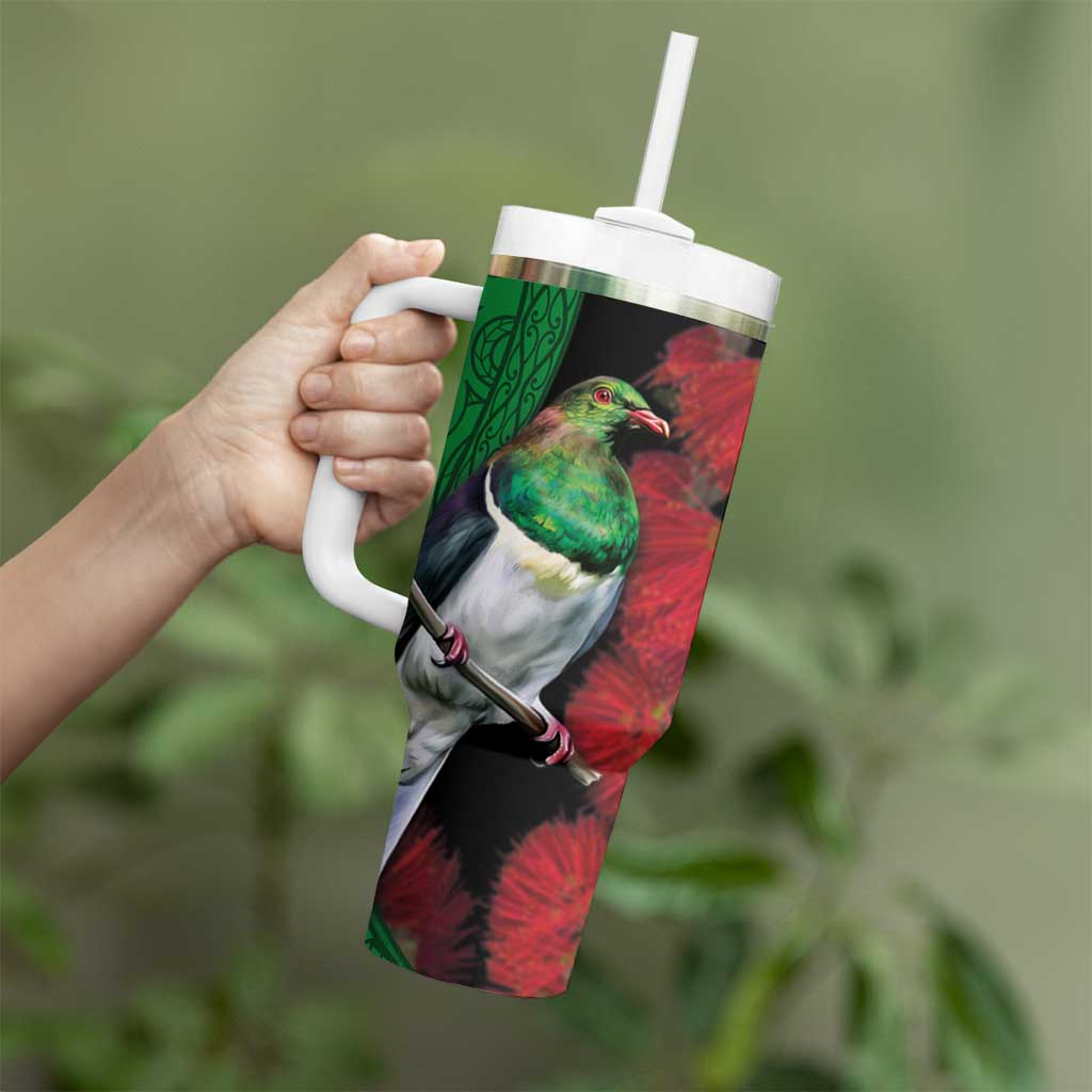 New Zealand Kereru And Pohutukawa Tumbler With Handle Maori Tribal Tattoo LT03 - Polynesian Pride