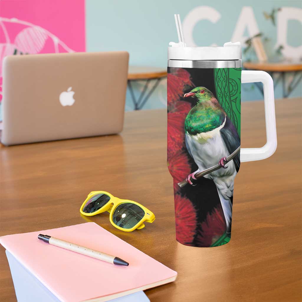 New Zealand Kereru And Pohutukawa Tumbler With Handle Maori Tribal Tattoo LT03 - Polynesian Pride
