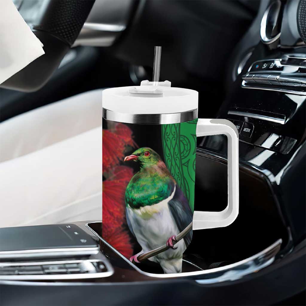 New Zealand Kereru And Pohutukawa Tumbler With Handle Maori Tribal Tattoo LT03 - Polynesian Pride