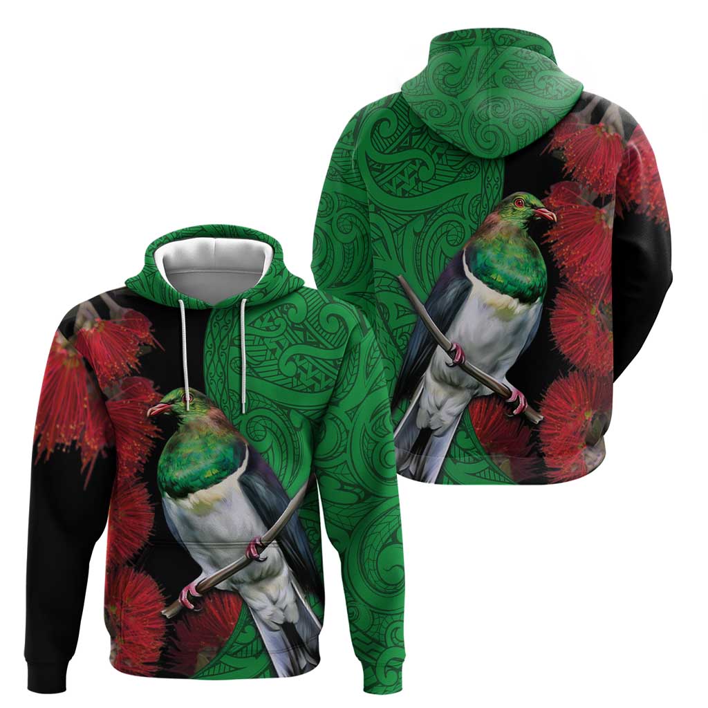 New Zealand Kereru And Pohutukawa Zip Hoodie Maori Tribal Tattoo LT03 - Polynesian Pride