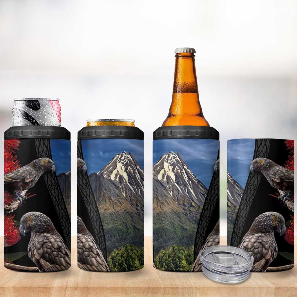 New Zealand Kea And Pohutukawa 4 in 1 Can Cooler Tumbler With The Mountain Landscape LT03 - Polynesian Pride