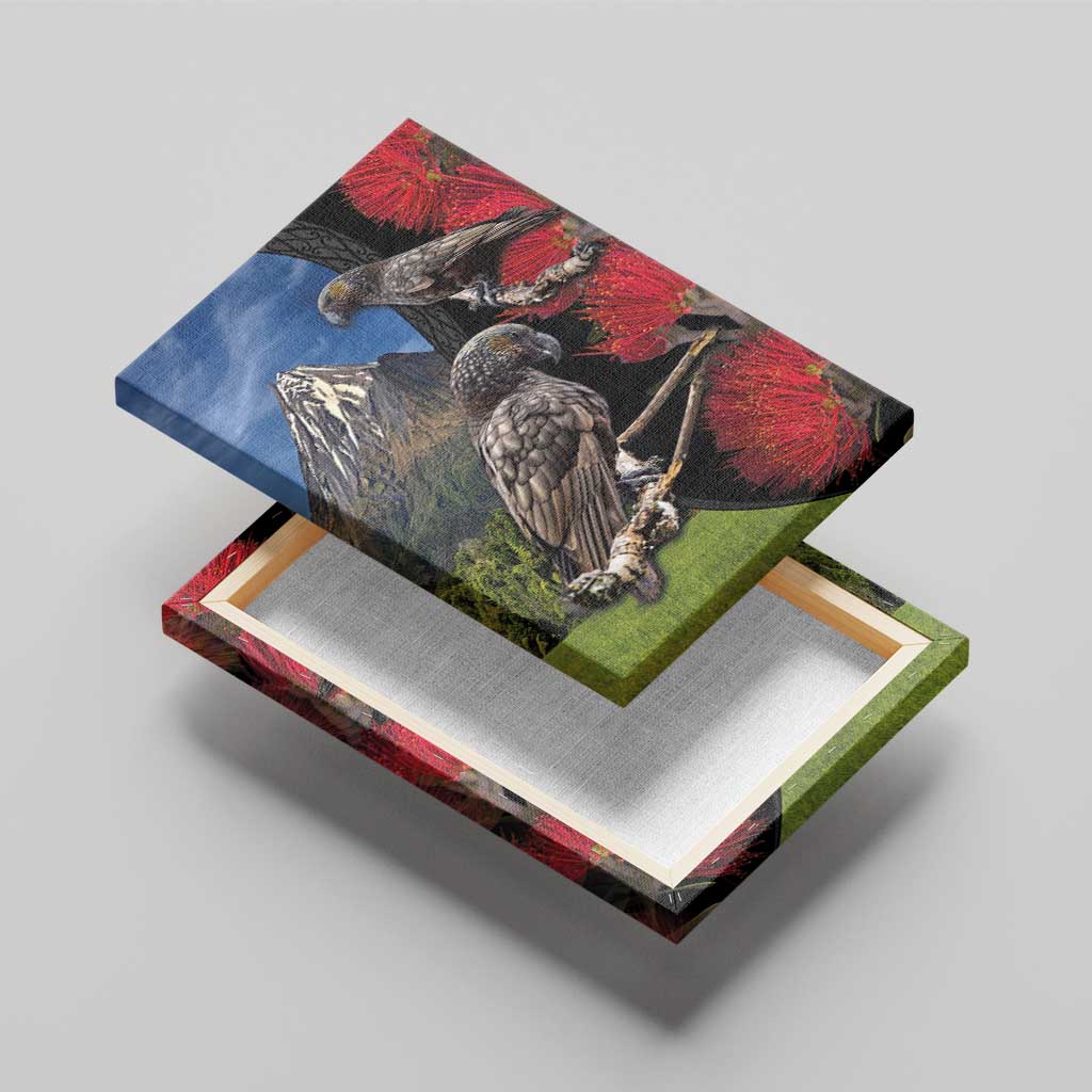 New Zealand Kea And Pohutukawa Canvas Wall Art With The Mountain Landscape