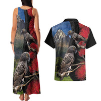 New Zealand Kea And Pohutukawa Couples Matching Tank Maxi Dress and Hawaiian Shirt With The Mountain Landscape LT03 - Polynesian Pride