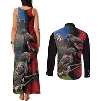 New Zealand Kea And Pohutukawa Couples Matching Tank Maxi Dress and Long Sleeve Button Shirt With The Mountain Landscape LT03 - Polynesian Pride