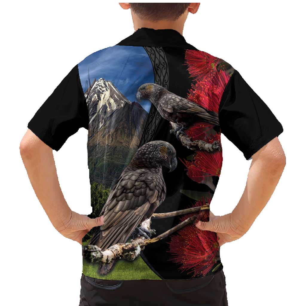 New Zealand Kea And Pohutukawa Family Matching Mermaid Dress and Hawaiian Shirt With The Mountain Landscape LT03 - Polynesian Pride