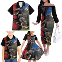 New Zealand Kea And Pohutukawa Family Matching Off The Shoulder Long Sleeve Dress and Hawaiian Shirt With The Mountain Landscape LT03 - Polynesian Pride