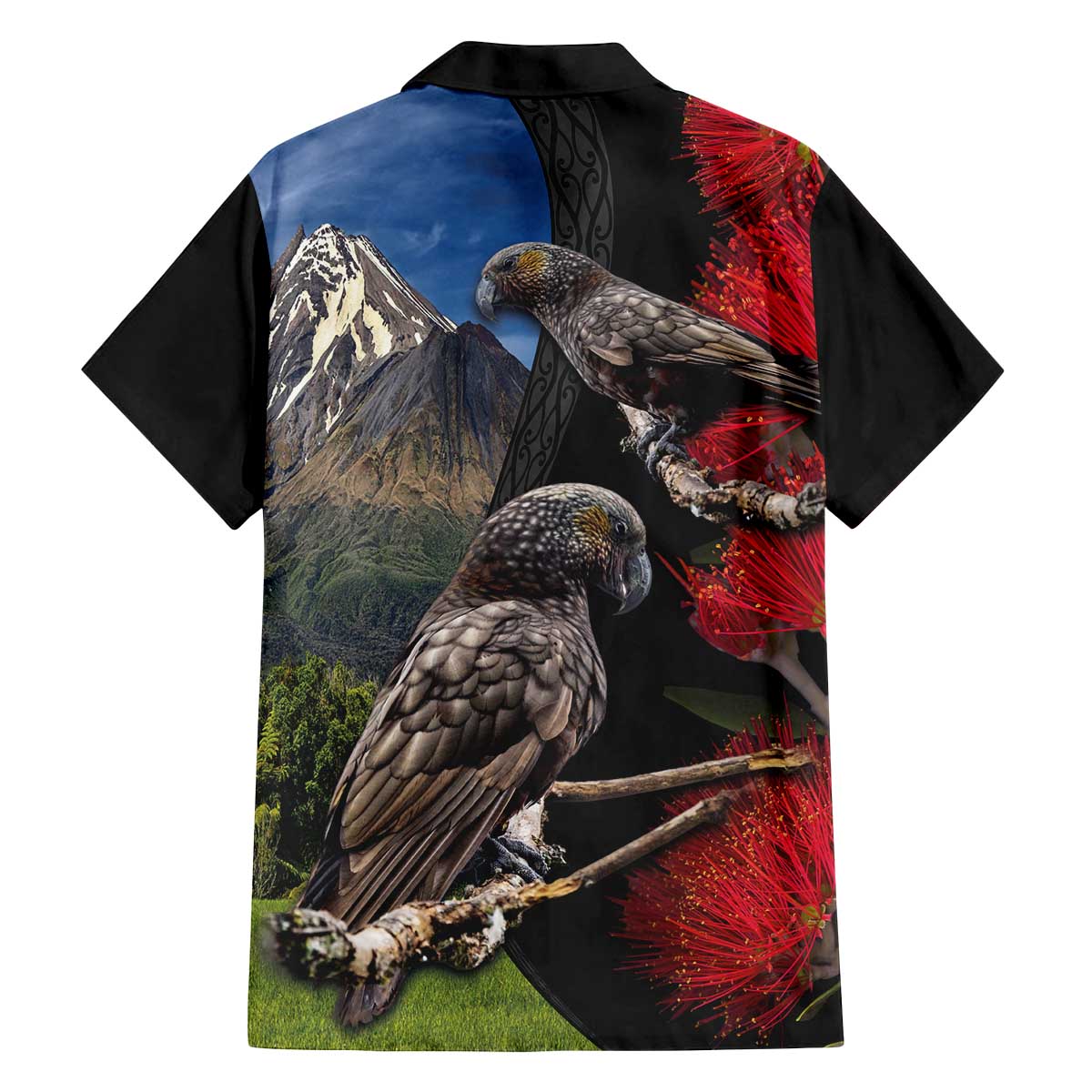 New Zealand Kea And Pohutukawa Family Matching Off The Shoulder Long Sleeve Dress and Hawaiian Shirt With The Mountain Landscape LT03 - Polynesian Pride