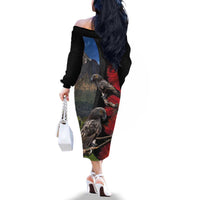 New Zealand Kea And Pohutukawa Family Matching Off The Shoulder Long Sleeve Dress and Hawaiian Shirt With The Mountain Landscape LT03 - Polynesian Pride