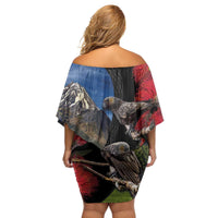 New Zealand Kea And Pohutukawa Family Matching Off Shoulder Short Dress and Hawaiian Shirt With The Mountain Landscape LT03 - Polynesian Pride