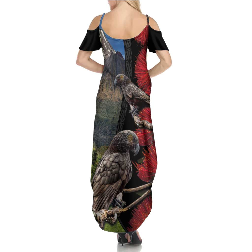 New Zealand Kea And Pohutukawa Family Matching Summer Maxi Dress and Hawaiian Shirt With The Mountain Landscape LT03 - Polynesian Pride