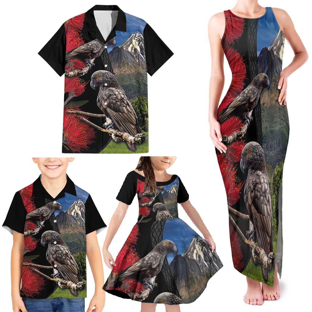 New Zealand Kea And Pohutukawa Family Matching Tank Maxi Dress and Hawaiian Shirt With The Mountain Landscape LT03 - Polynesian Pride