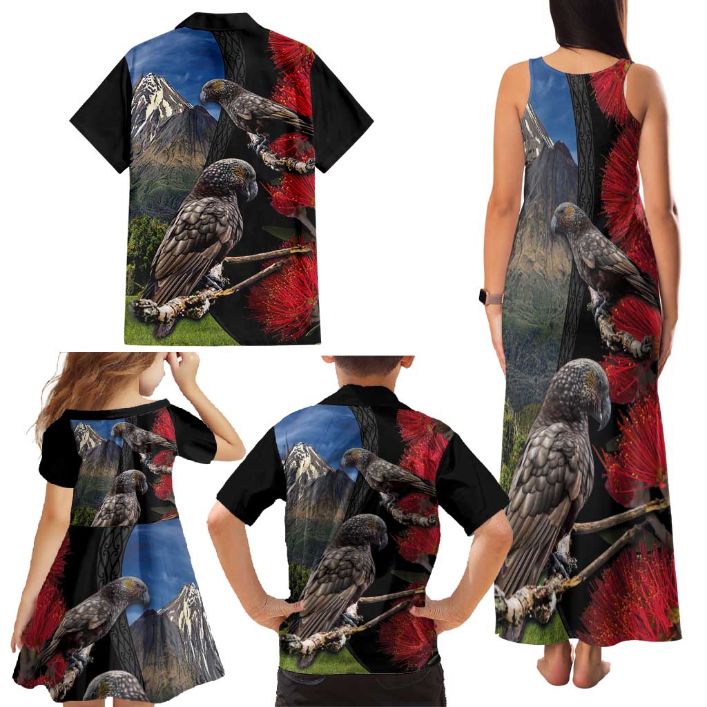 New Zealand Kea And Pohutukawa Family Matching Tank Maxi Dress and Hawaiian Shirt With The Mountain Landscape LT03 - Polynesian Pride