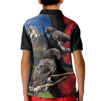New Zealand Kea And Pohutukawa Kid Polo Shirt With The Mountain Landscape