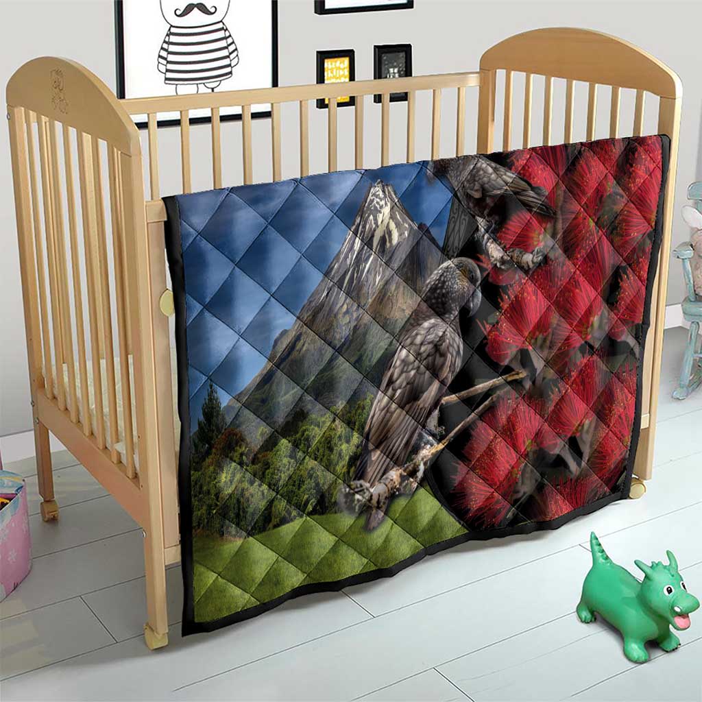 New Zealand Kea And Pohutukawa Quilt With The Mountain Landscape