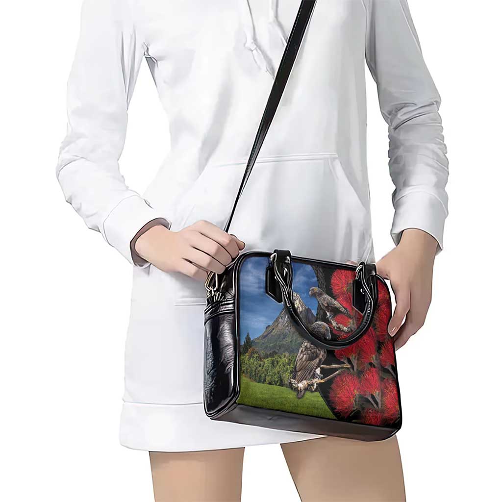 New Zealand Kea And Pohutukawa Shoulder Handbag With The Mountain Landscape