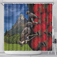 New Zealand Kea And Pohutukawa Shower Curtain With The Mountain Landscape