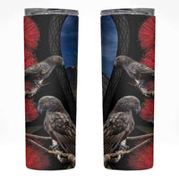 New Zealand Kea And Pohutukawa Skinny Tumbler With The Mountain Landscape LT03 Black - Polynesian Pride