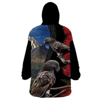 New Zealand Kea And Pohutukawa Wearable Blanket Hoodie With The Mountain Landscape LT03 - Polynesian Pride