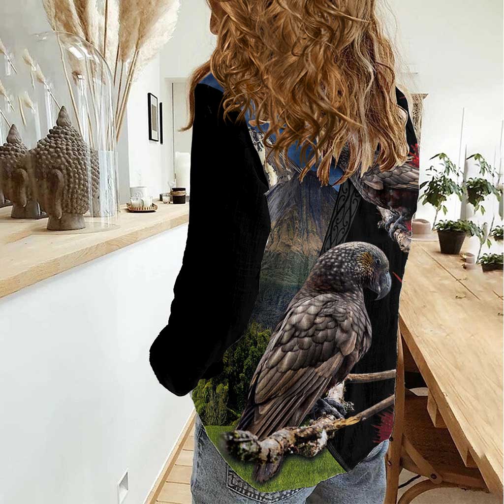New Zealand Kea And Pohutukawa Women Casual Shirt With The Mountain Landscape LT03 - Polynesian Pride