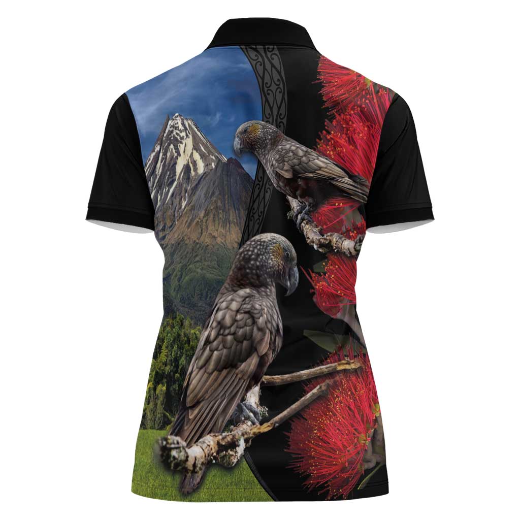 New Zealand Kea And Pohutukawa Women Polo Shirt With The Mountain Landscape LT03 - Polynesian Pride