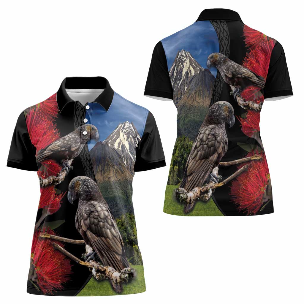 New Zealand Kea And Pohutukawa Women Polo Shirt With The Mountain Landscape LT03 - Polynesian Pride