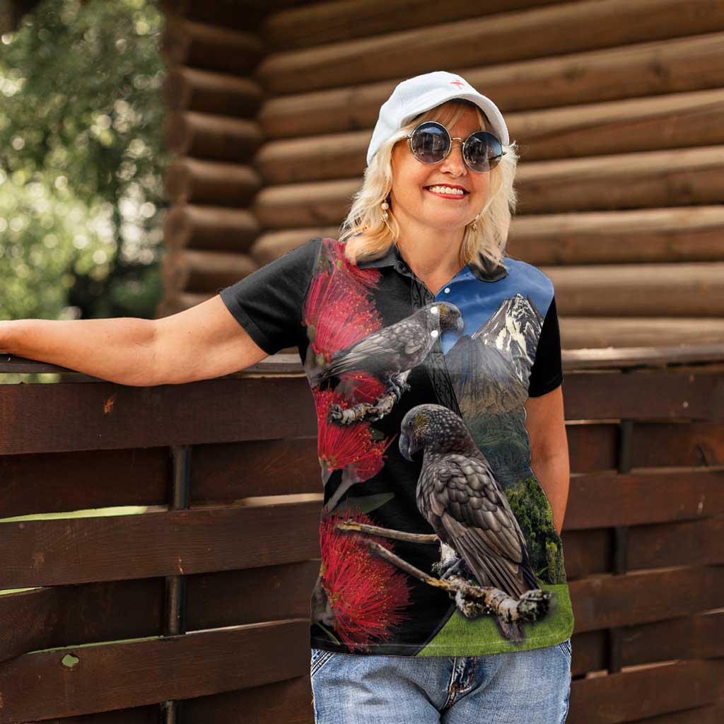 New Zealand Kea And Pohutukawa Women Polo Shirt With The Mountain Landscape LT03 - Polynesian Pride