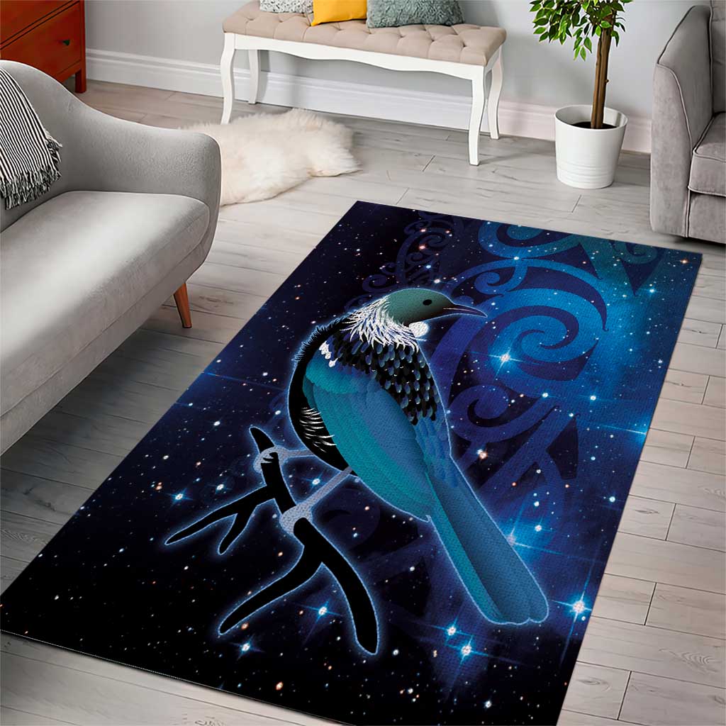 New Zealand Tui Bird Area Rug The Pleiades Star Cluster and Koru Tribal Tattoo Galaxy Vibe LT03 - Polynesian Pride