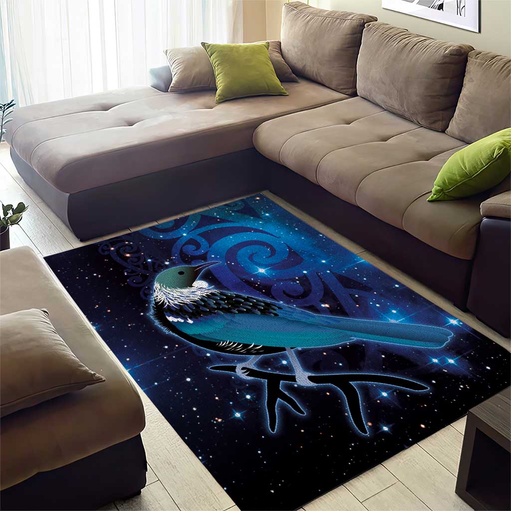 New Zealand Tui Bird Area Rug The Pleiades Star Cluster and Koru Tribal Tattoo Galaxy Vibe LT03 - Polynesian Pride