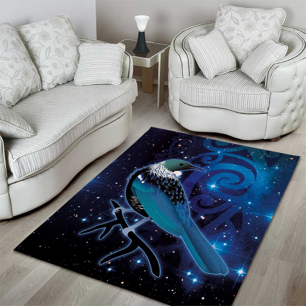 New Zealand Tui Bird Area Rug The Pleiades Star Cluster and Koru Tribal Tattoo Galaxy Vibe LT03 - Polynesian Pride